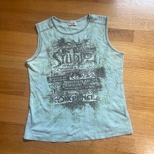 Skinny Minnie Mint and Charcoal Studded Graphic Tank Top